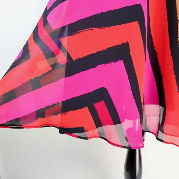 Cabi Size S Fete Dress Vibrant Multicolor Striped Chiffon Fit & Flare - Picture 9 of 12